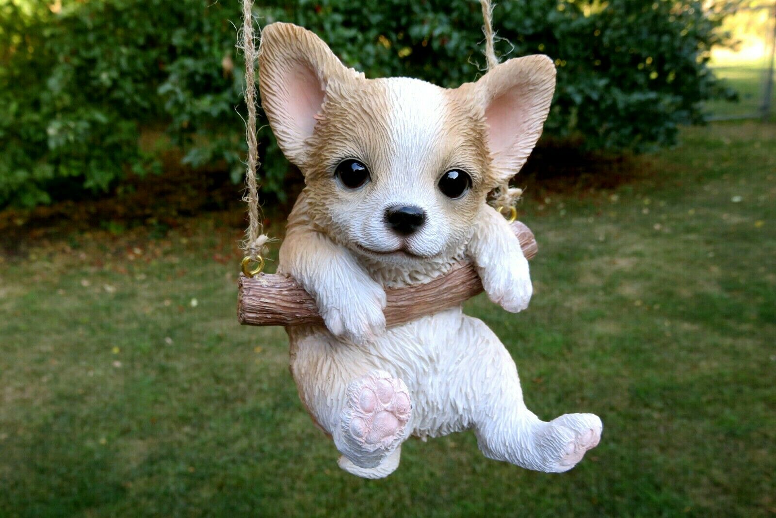 Chihuahua Puppy Dog Hanging Swing Figurine Tree Ornament Garden Resin 5"
