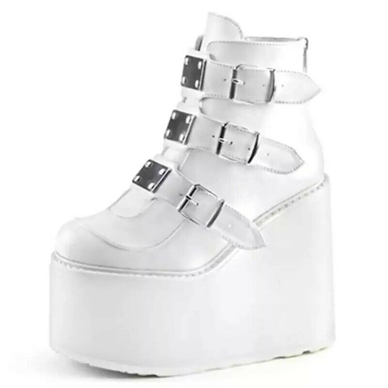 New Women Platform Fashion Ankle Wedges Punk Goth Boots with Buckles Straps