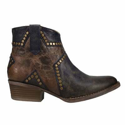 Corral Boots Q5025 Blue Star Inlay & Studs Ankle Zippered  Womens  Booties
