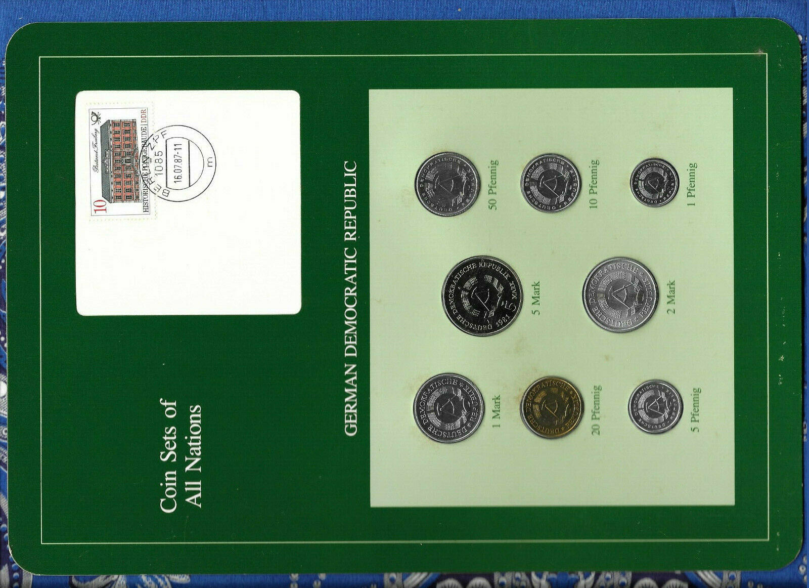 Coin Sets Of All Nations East Germany W/card 1979-1987 Unc 5 Mark 1981 1 Mark 87