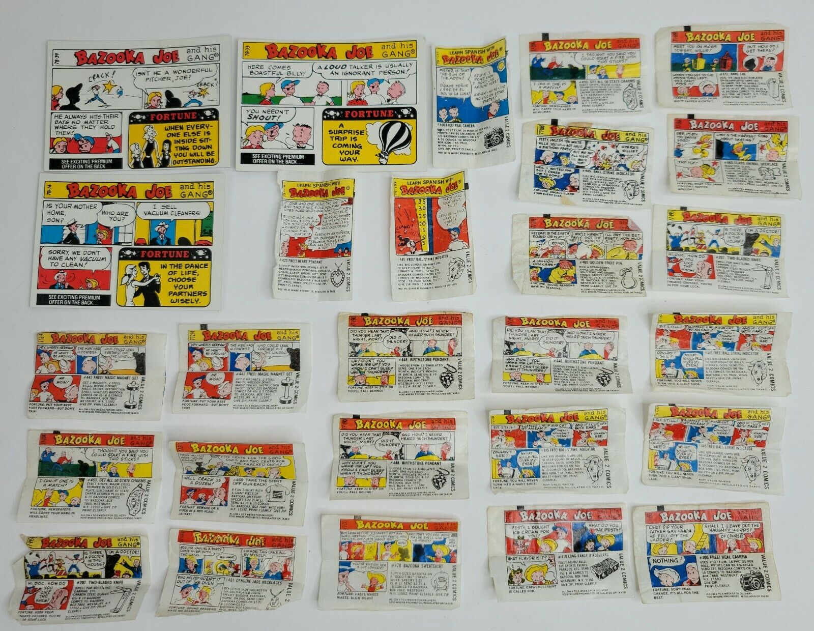 Vintage Lot Bazooka Joe Cartoon Gum Wrappers & Cards From 1973-78 Learn Spanish