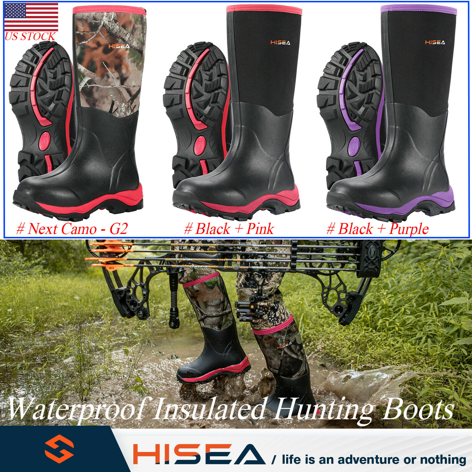 Hisea Women's Hunting Boots Waterproof Insulated Neoprene Rubber Rain Snow Boots