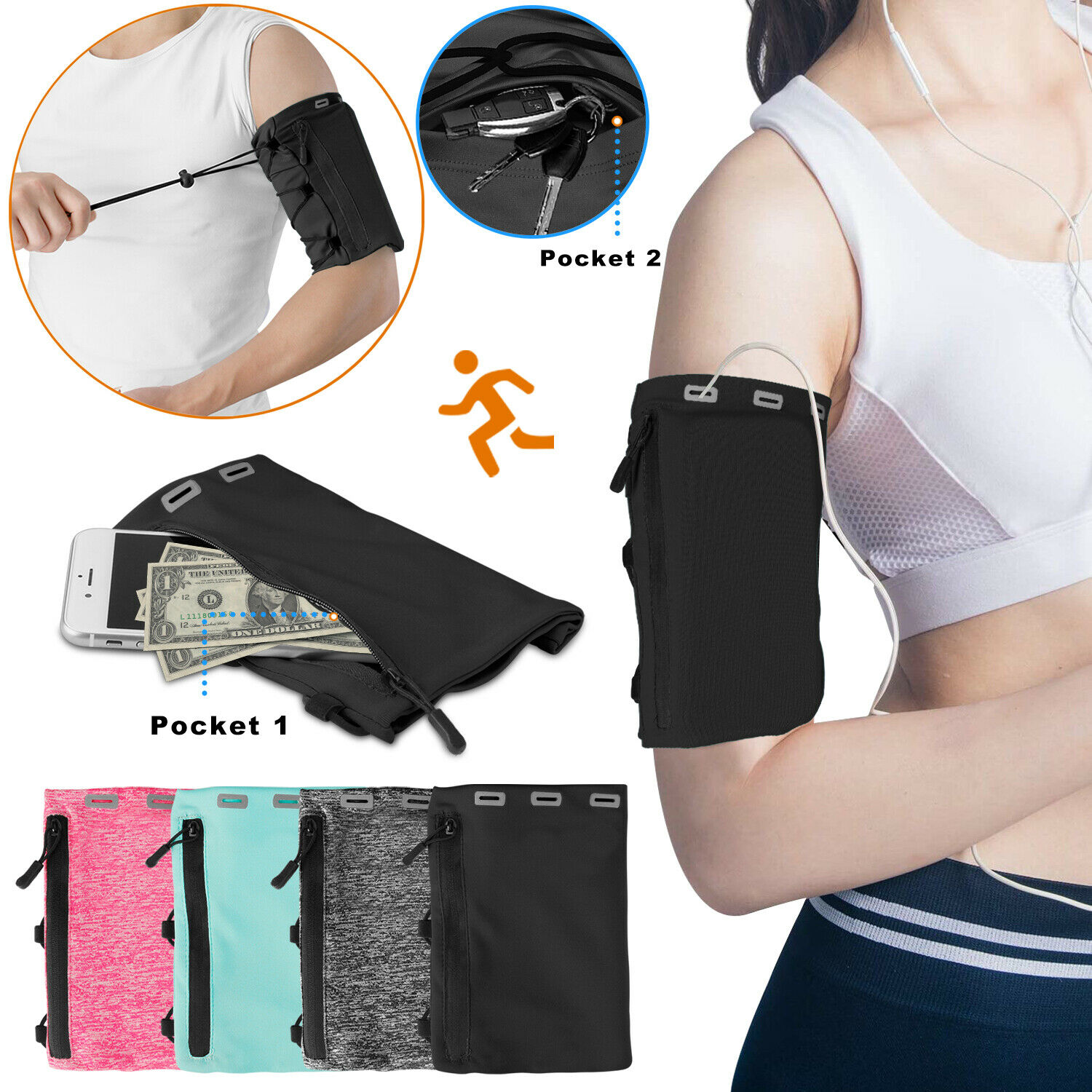 Armband Case Sports Gym Running Jogging Exercise Arm Band Phone Holder Key Bag