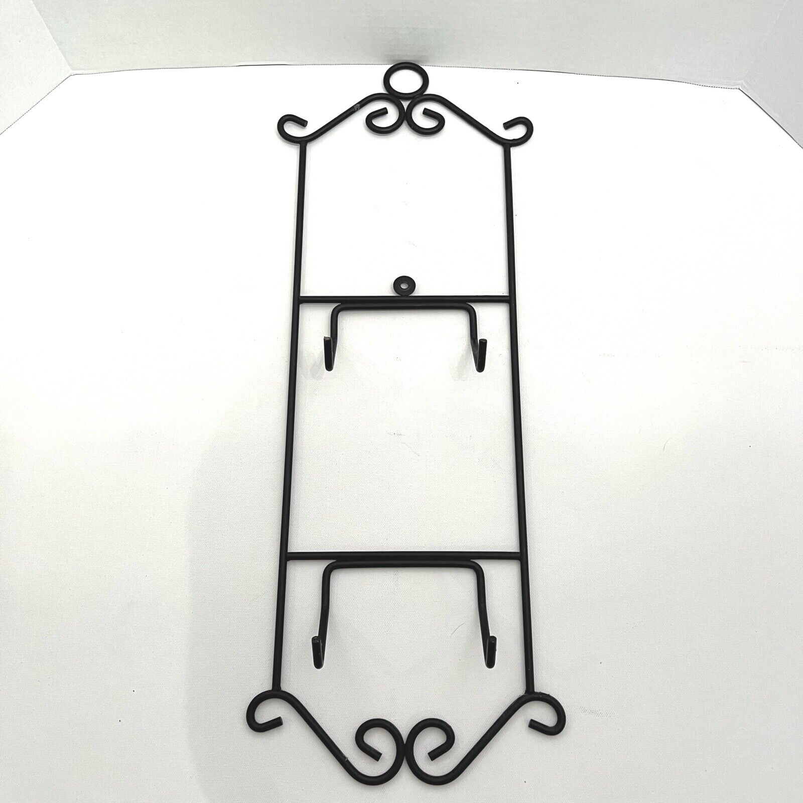 Plate Display Rack Hanging/ Wall Mount 2 Plate Wrought Iron Black Scrolls