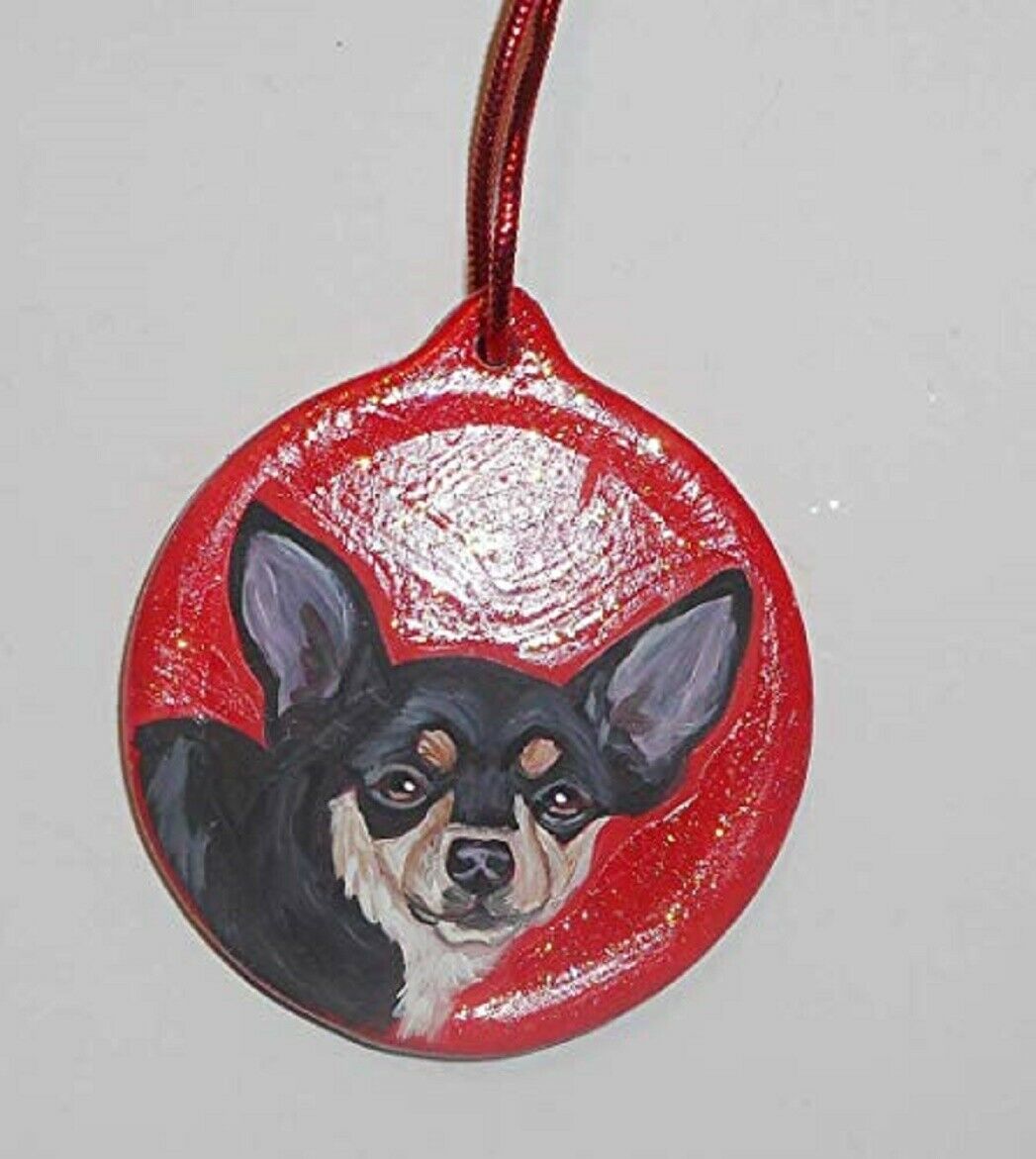Chihuahua Dog Christmas Ornament Decoration Hand Painted Ceramic