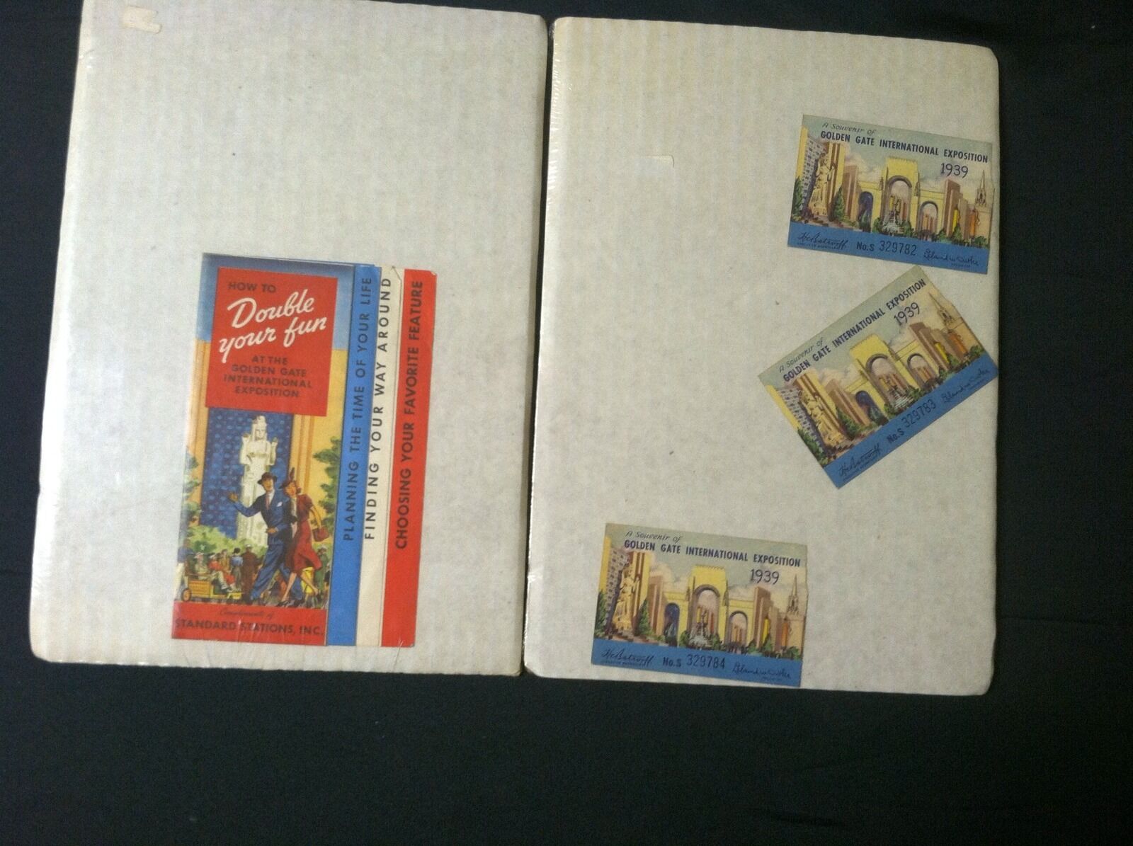 Vtg 1939 Souvenir Color Booklet Golden Gate International Exposition & Stubs