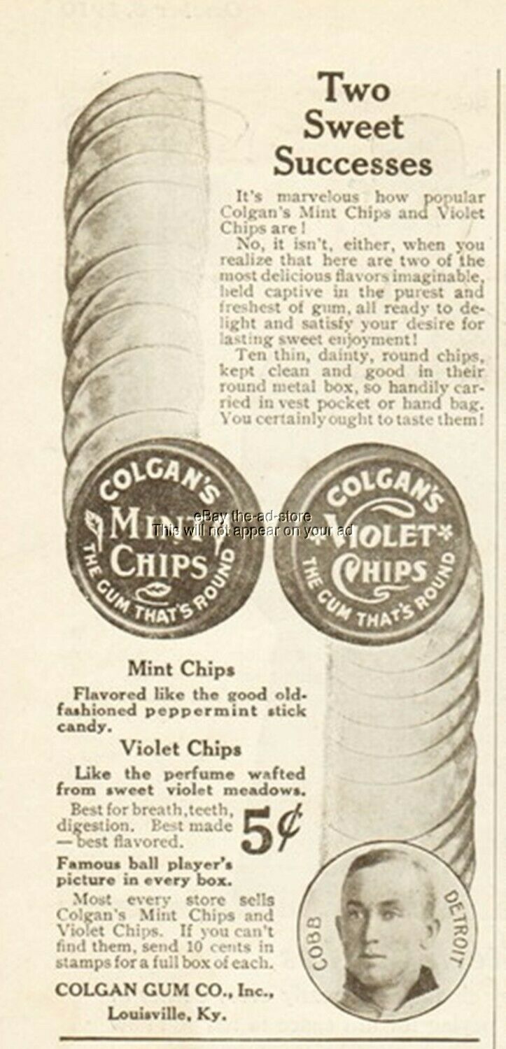 1910 Ty Cobb Colgan's Chips Baseball Card Detroit Tigers Vintage Magazine Ad