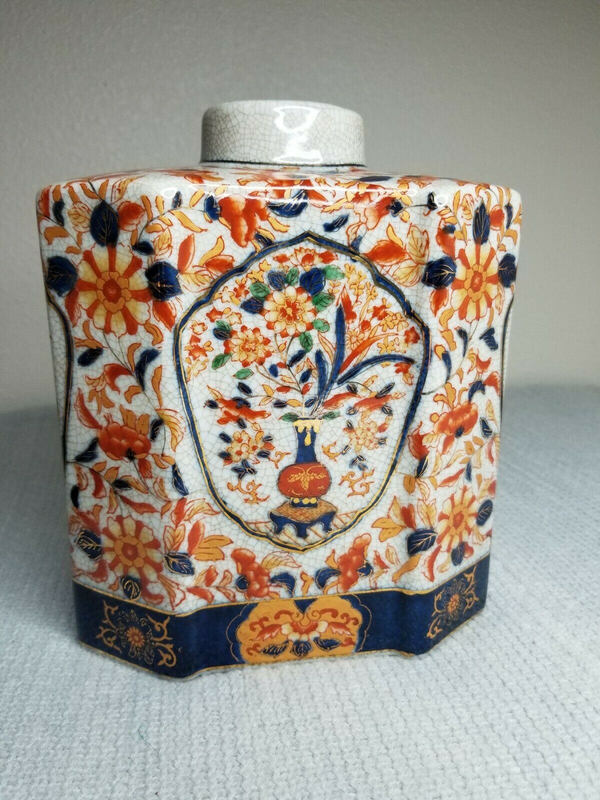 Chinese Antique 1895 Wong Lee Tea Caddy Floral Decoration Octagonal Shape #12514
