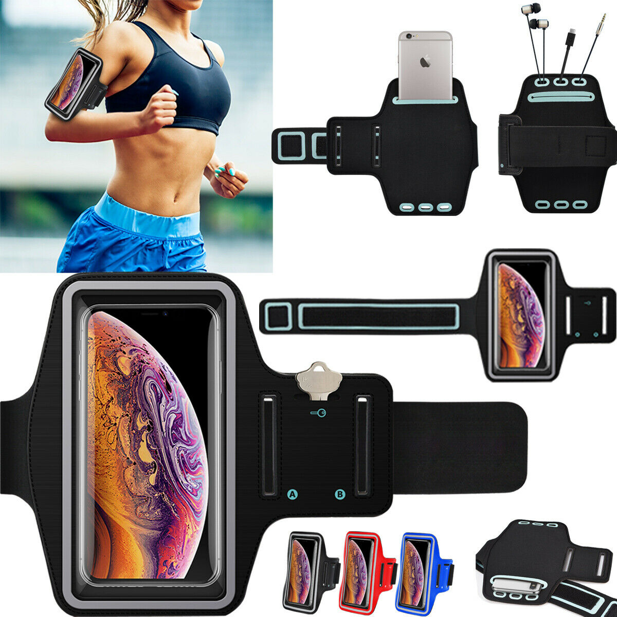 Armband Case Sports Gym Running Arm Band Phone For Iphone Xs Max Xr / 6 7 8 Plus