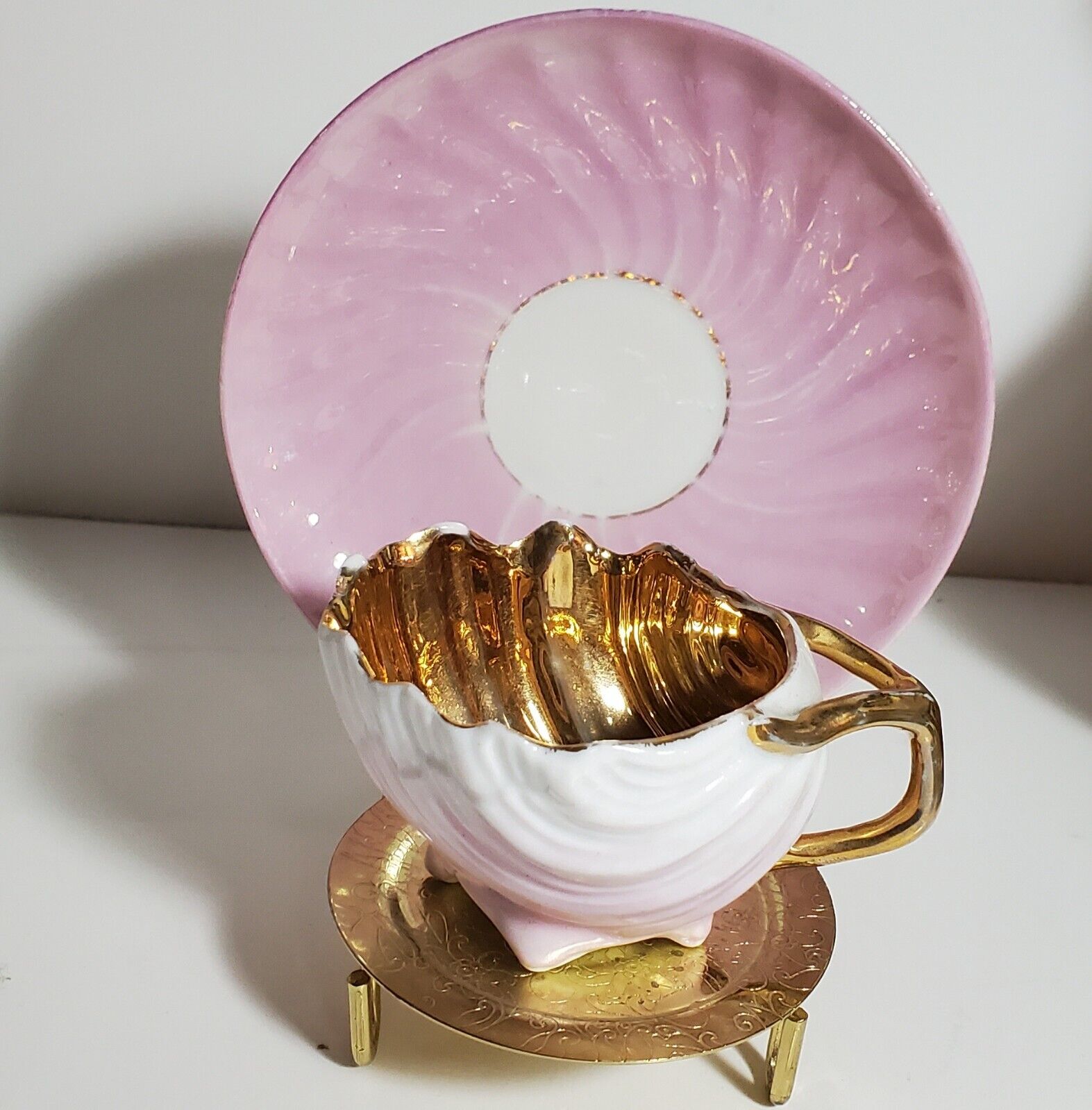 Pink Shell Demitasse Footed Cup And Saucer