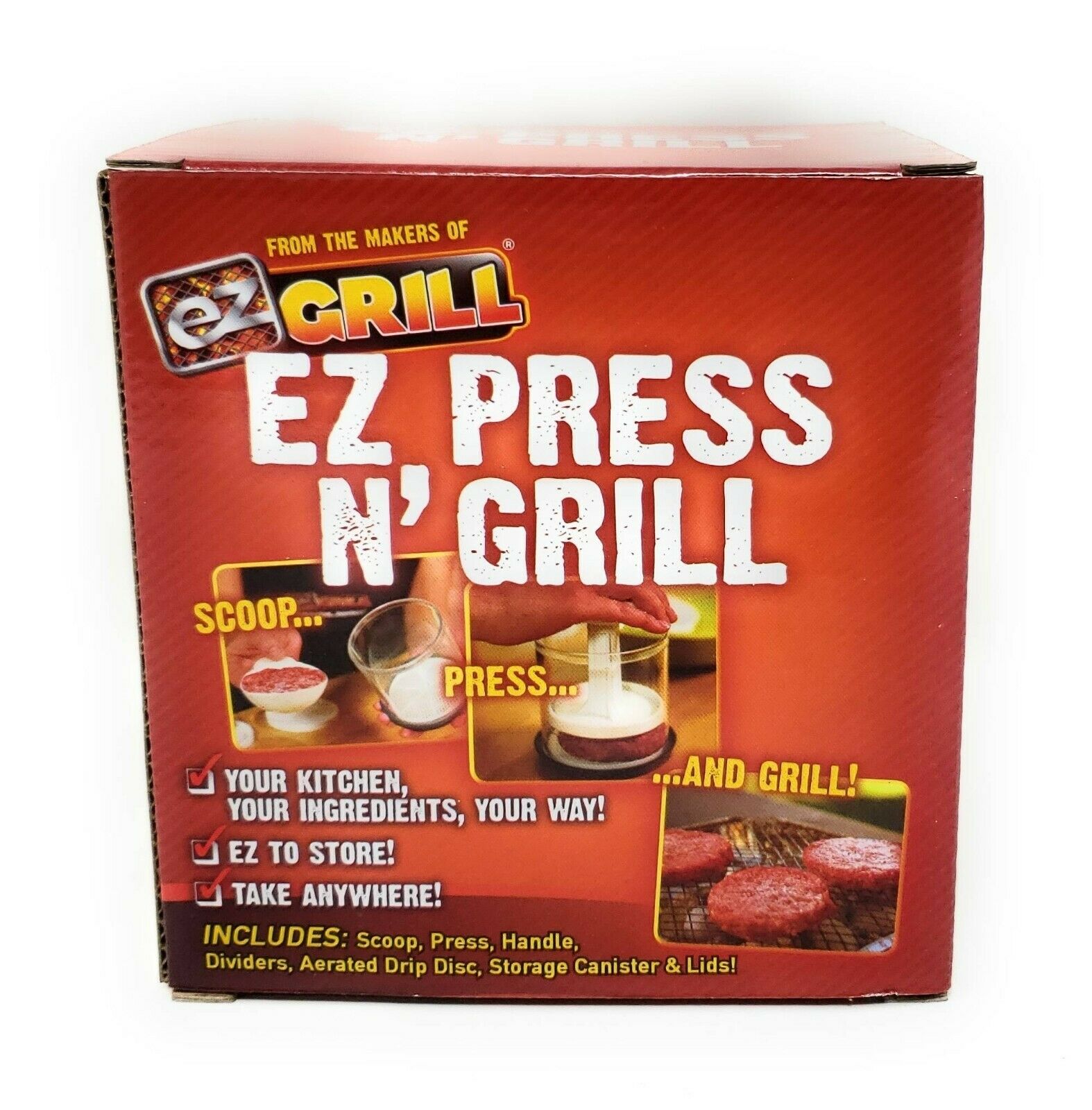 $16 EZ Press N Grill BP-1 Perfect Burger Patty Maker Container NEW As Seen On TV