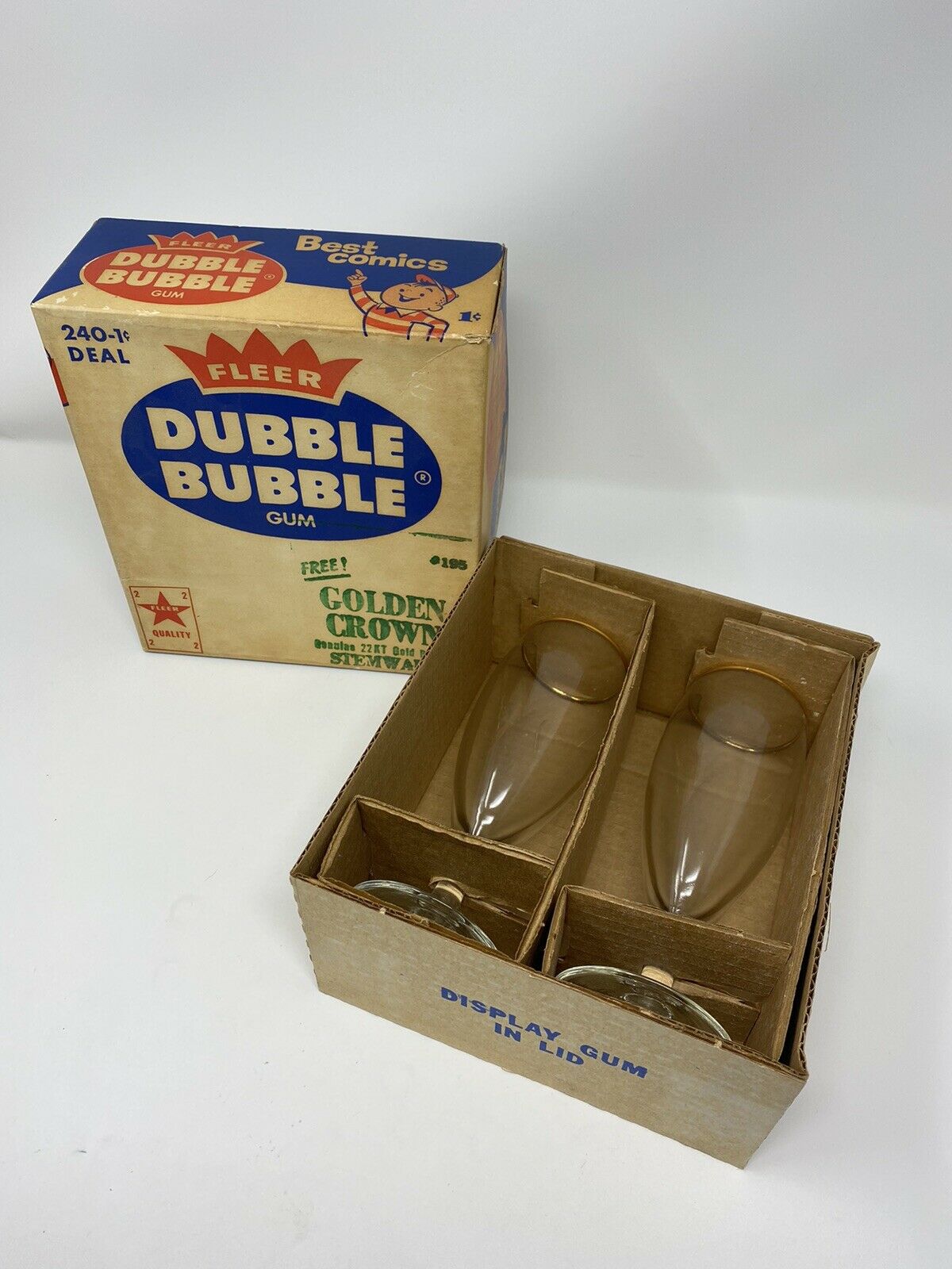 Vintage Rare 1950's Fleer Dubble Bubble Golden Crown Stemware In Box Nos  #195