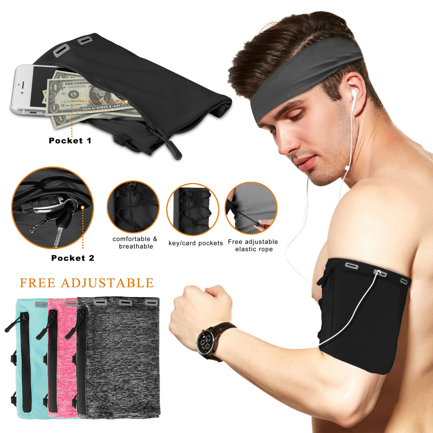 Arm Band Cell Phone Holder Bag Pouch Case Sports Gym Running Jogging Workt Out