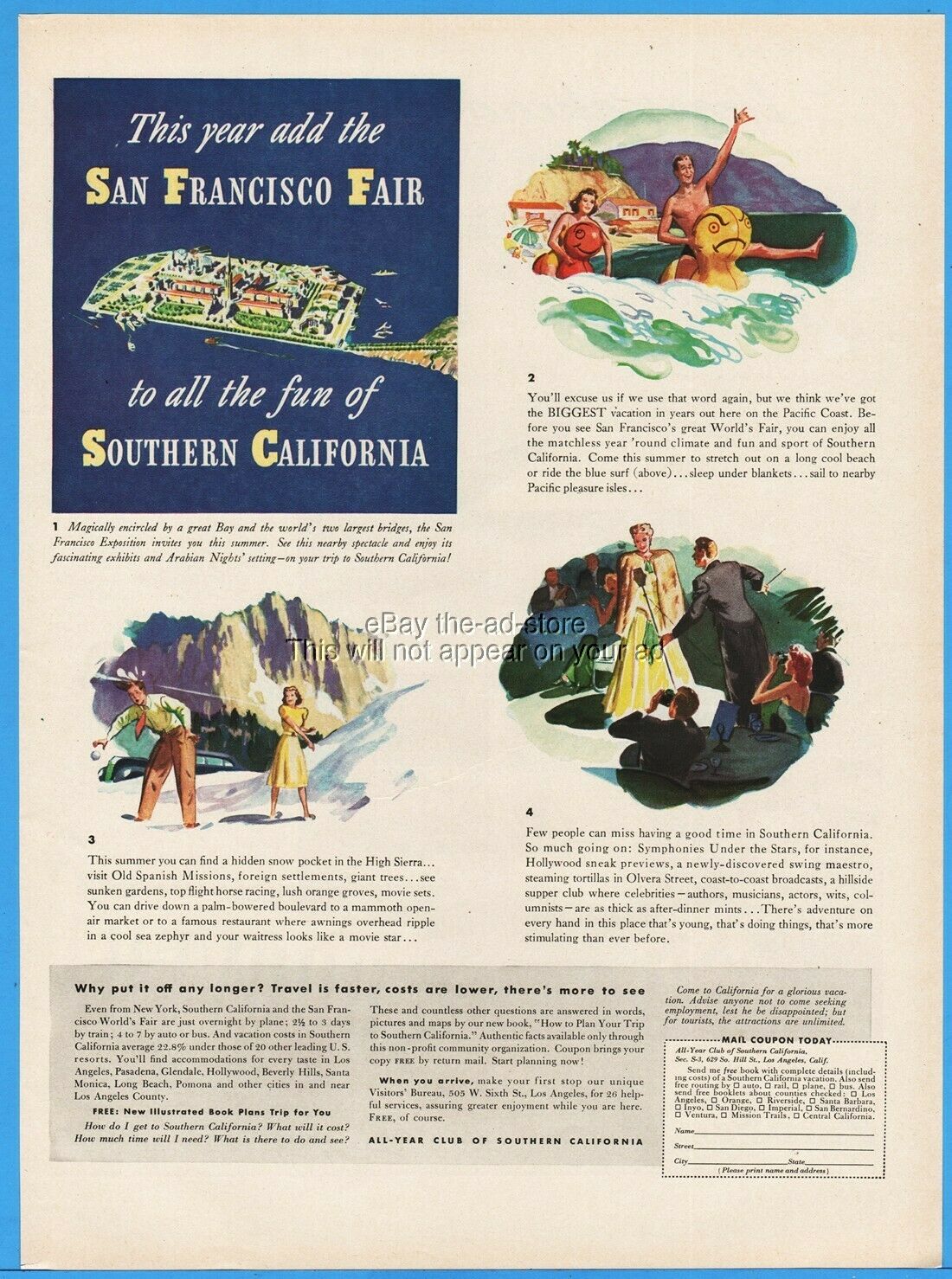 1939 San Francisco's Panama-Pacific International Exposition All-Year Club CA Ad