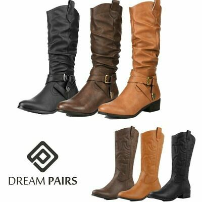 Dream Pairs Women's Slouch Low Heel Side Zipper Winter Mid Calf Boots
