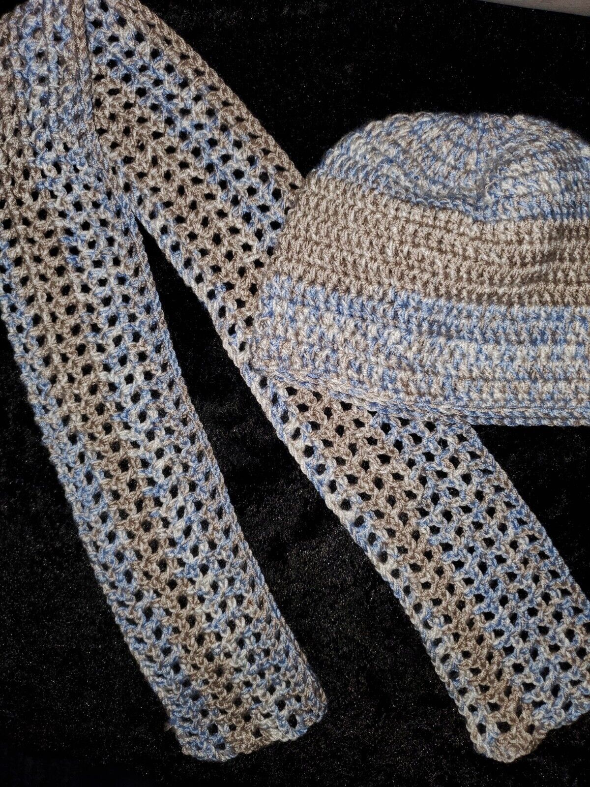 Adult Unisex Handmade Crochet Hat Beanie and Scarf Set Mixed Pastel Colors