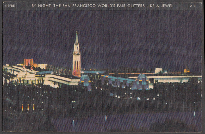 Golden Gate Exposition San Francisco By Night Postcard 1940
