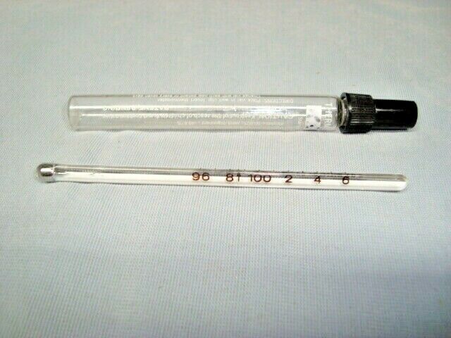 Vintage Fever Thermometer With Glass Storage Tube