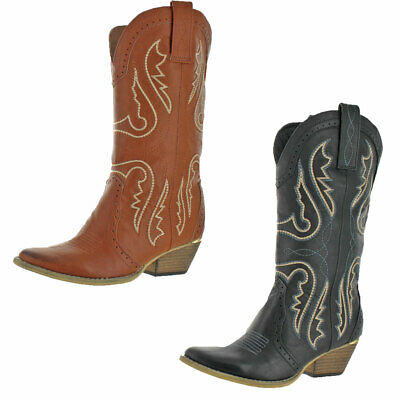 Very Volatile Raspy Women's Vegan Leather Mid-Calf Western Cowgirl Boots