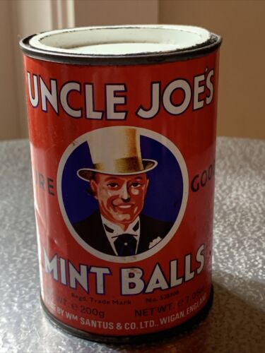 Vintage 1999 Santus Co. Uncle Joe’s Mint Balls Tin Candy Container Uk Union Jack