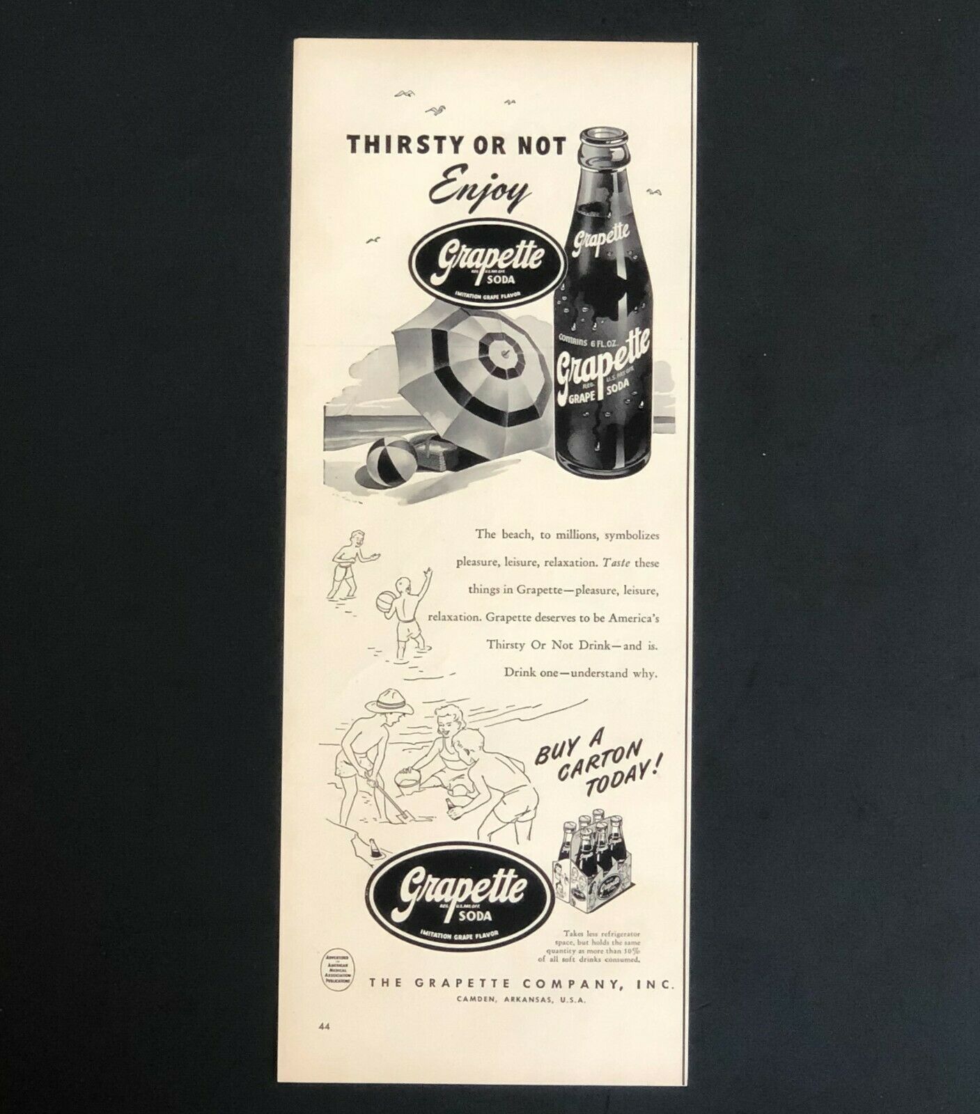 1950 Grapette Grape Soda Advertisement Beach Umbrella Sand Art Vtg Print Ad