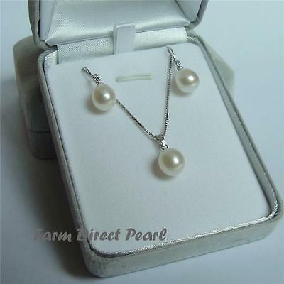 Aaa Freshwater White Drop Pearl Pendant Necklace Earrings Set Sterling Silver