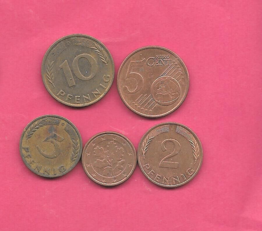 Germany 5 Diff Different 1950-2005 Coin Lot Collection Set  Inc Old & Large