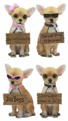 Set of 4 Adorable Tea Cup Chihuahua Dogs Statues 4.25