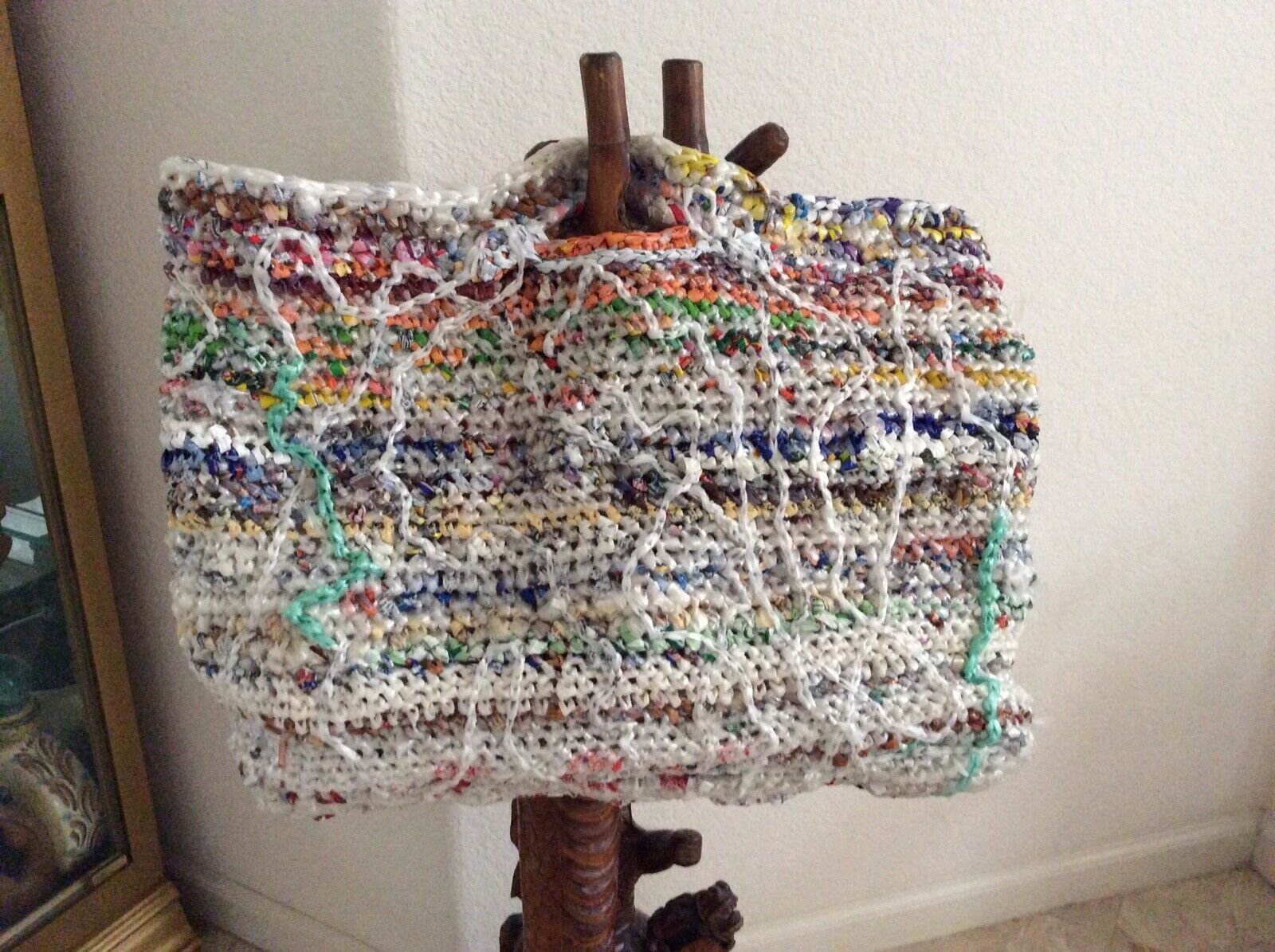 Handmade Crochet Tote Bag Purse Recycled Plastic Shopping Bag Go Green
