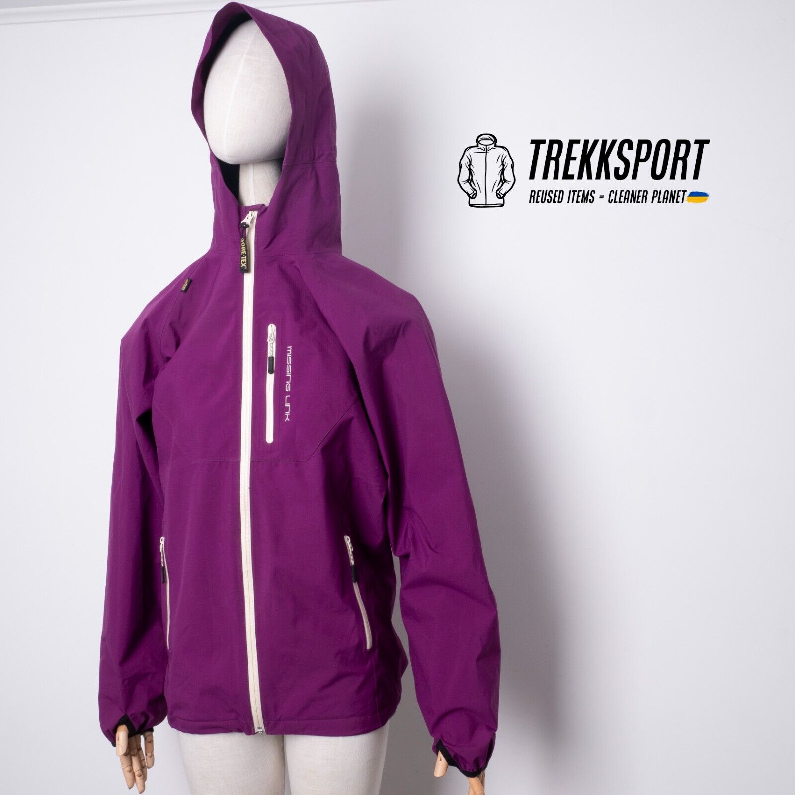 MISSING LINK Womens Gore-Tex Paclite Jacket size L 175cm Purple Full-zip Hooded