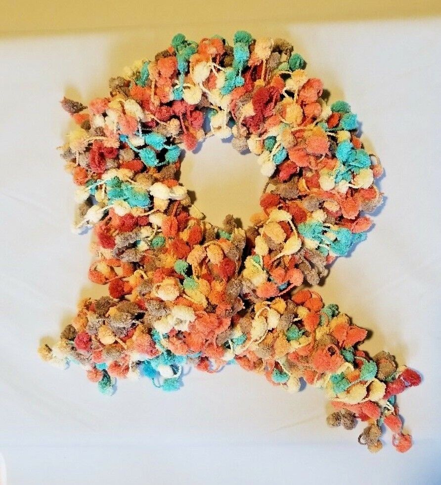 Handmade Pom Pom Crochet Scarf Loopy Haze in Multicolor Outdoor FLH-FBO