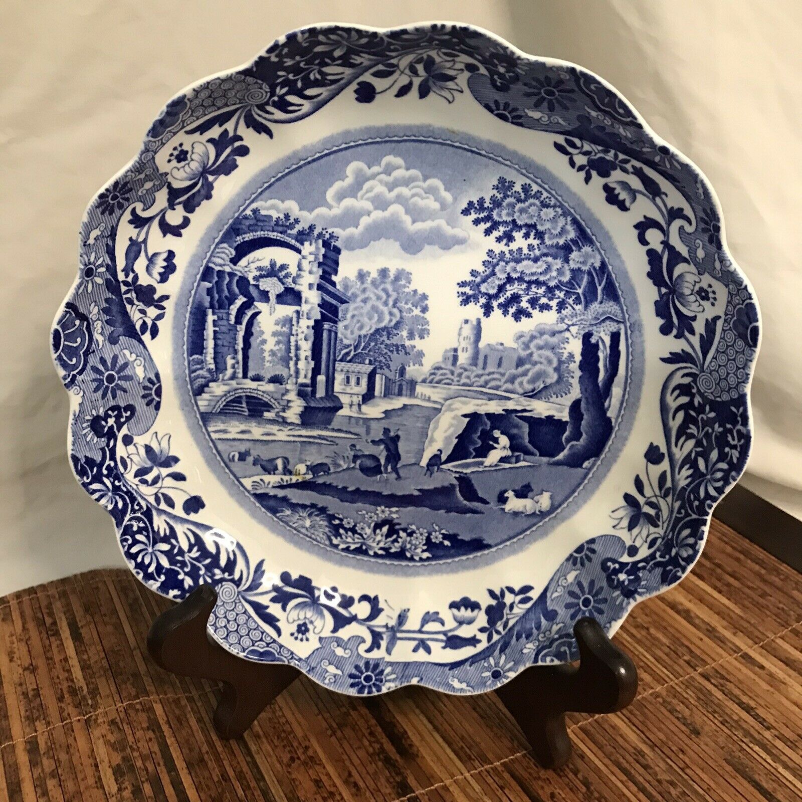 Vintage Spode Blue Italian Made in England 8 3/8” Dish Scalloped Edges