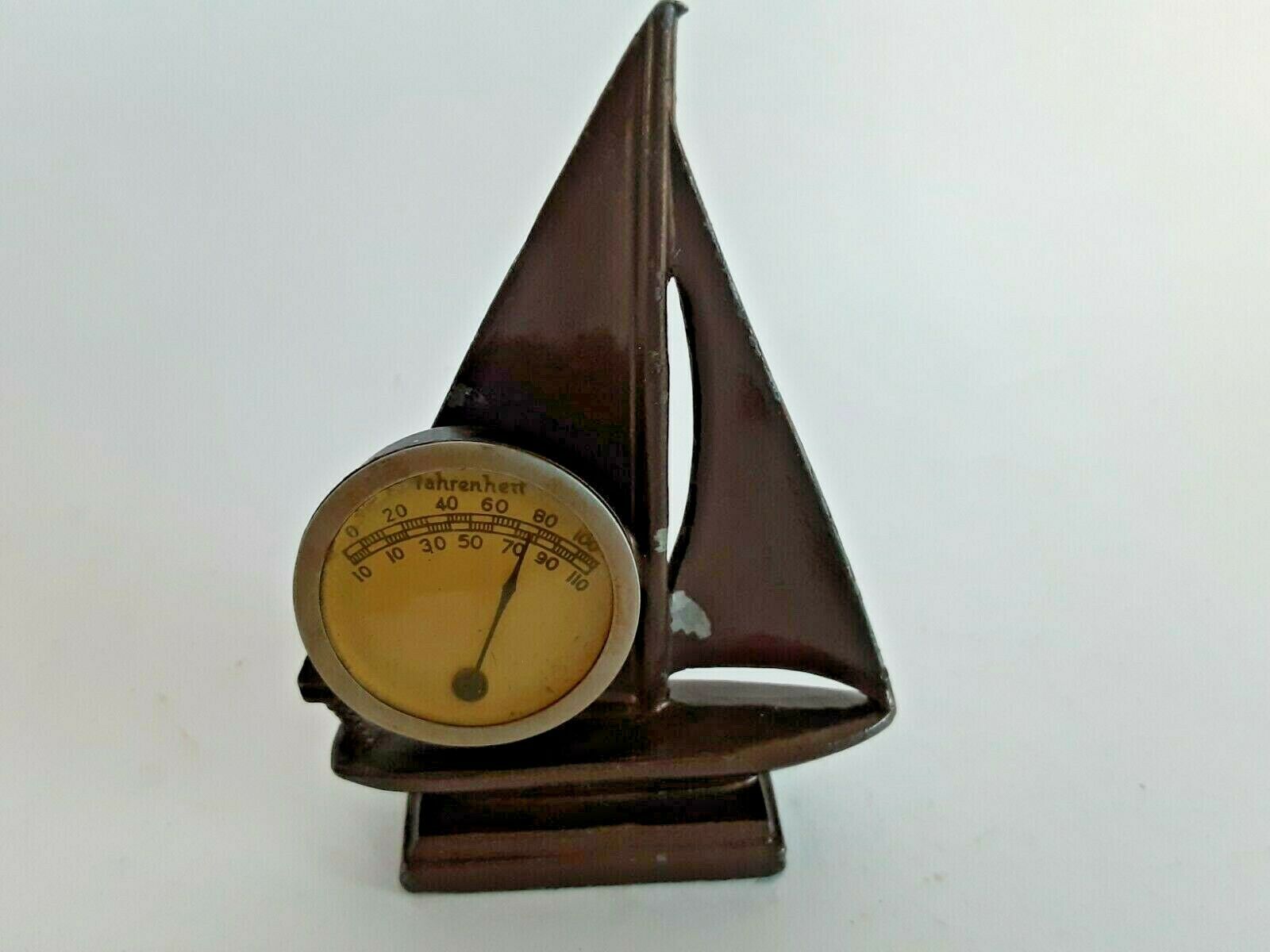 Vtg. Crescent Art Novelties Miniture Sailboat Farenheit Table Top Thermometer