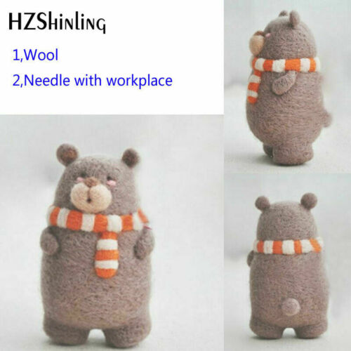 Creative Wool Felt Poked Kitting Cute Happy Bear Toy Doll Non-finished Diy Gift