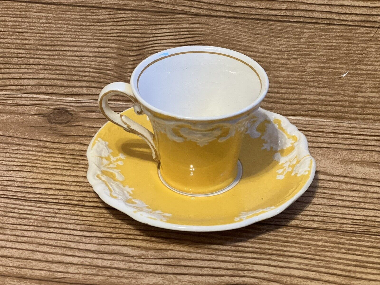 Marlborough George Jones and Sons England yellow tea cup and saucer
