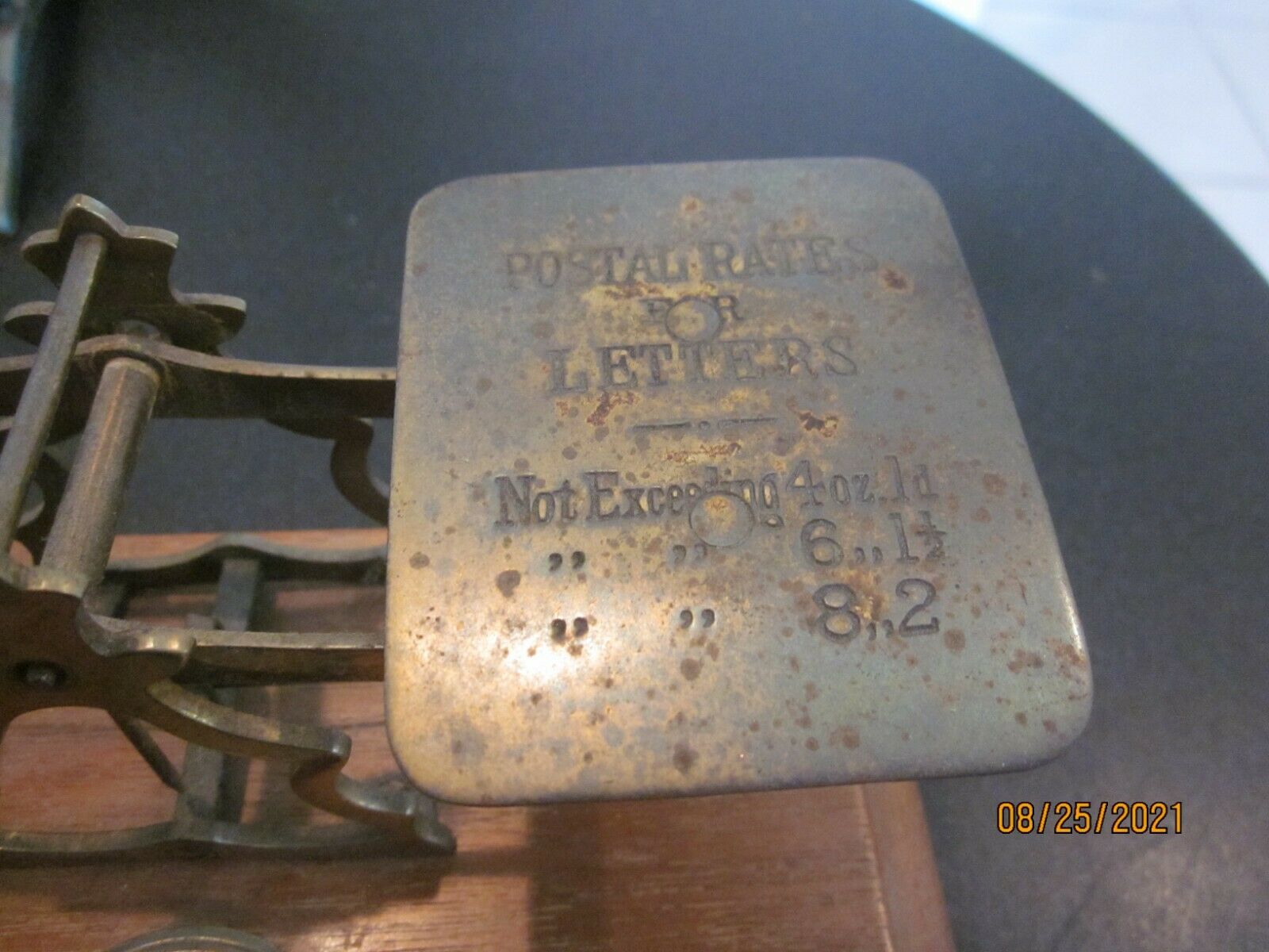Antique Vintage 1890's Brass & Wood Postal  Scale With Weights