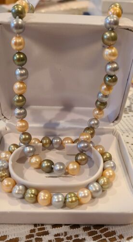 Natural Freshwater Pearl Multicolor Necklace And Bracelet Set