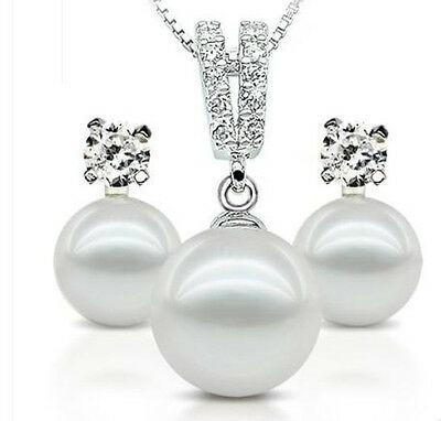 Set Of 9-10mm Natural South Sea Genuine White Pearl Necklace Pendant Earring Aaa
