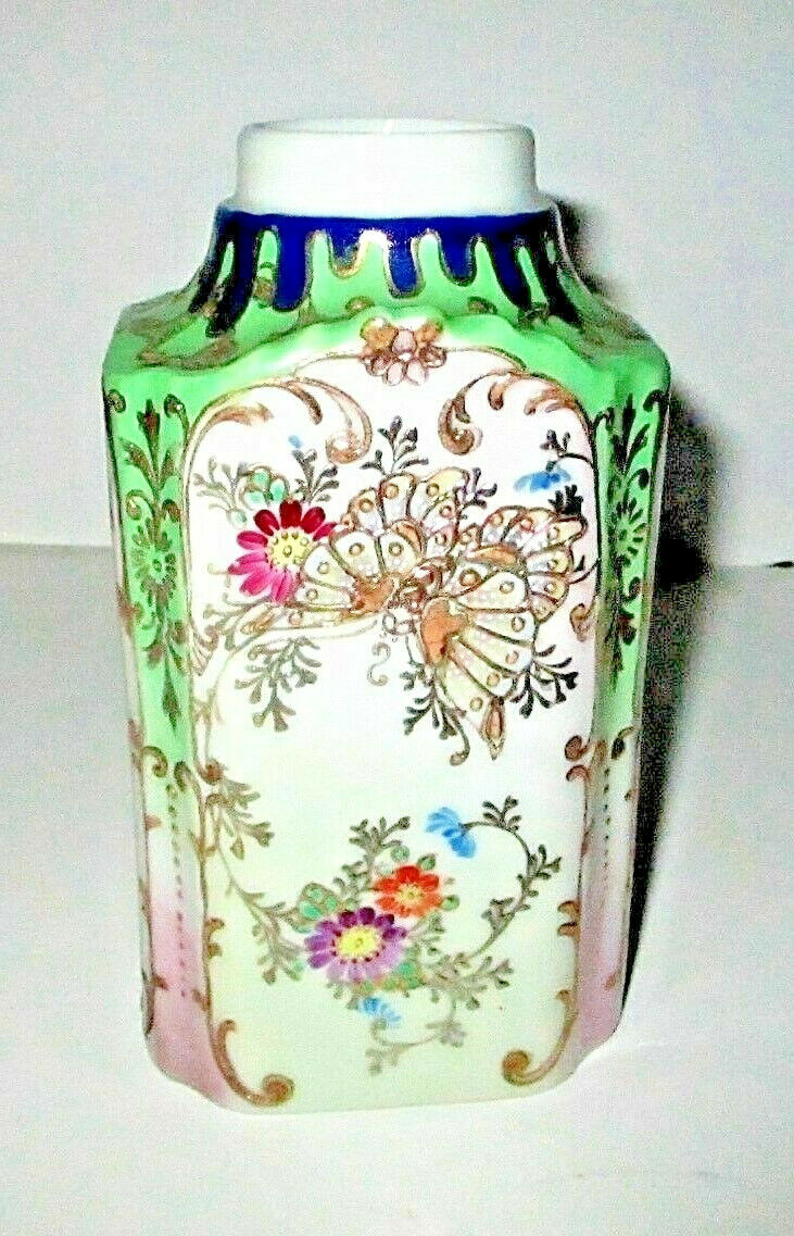 Antique Chinese Japanese Export Porcelain Tea Caddy Flask Jar Signed Butterfly