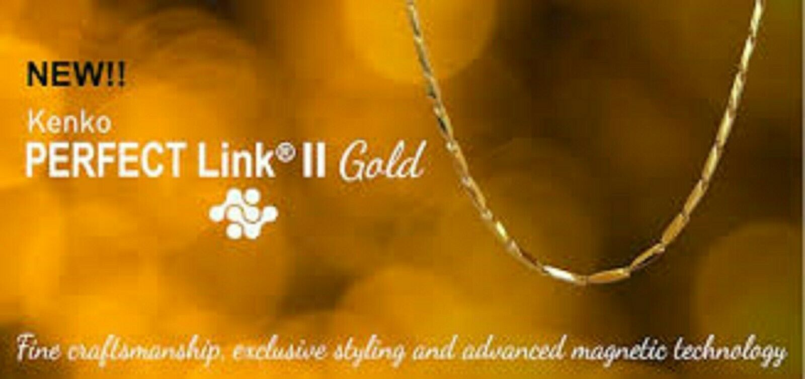 Nikken Kenko Perfect Link™ II Gold Stainless Steel Magnetic Necklace New