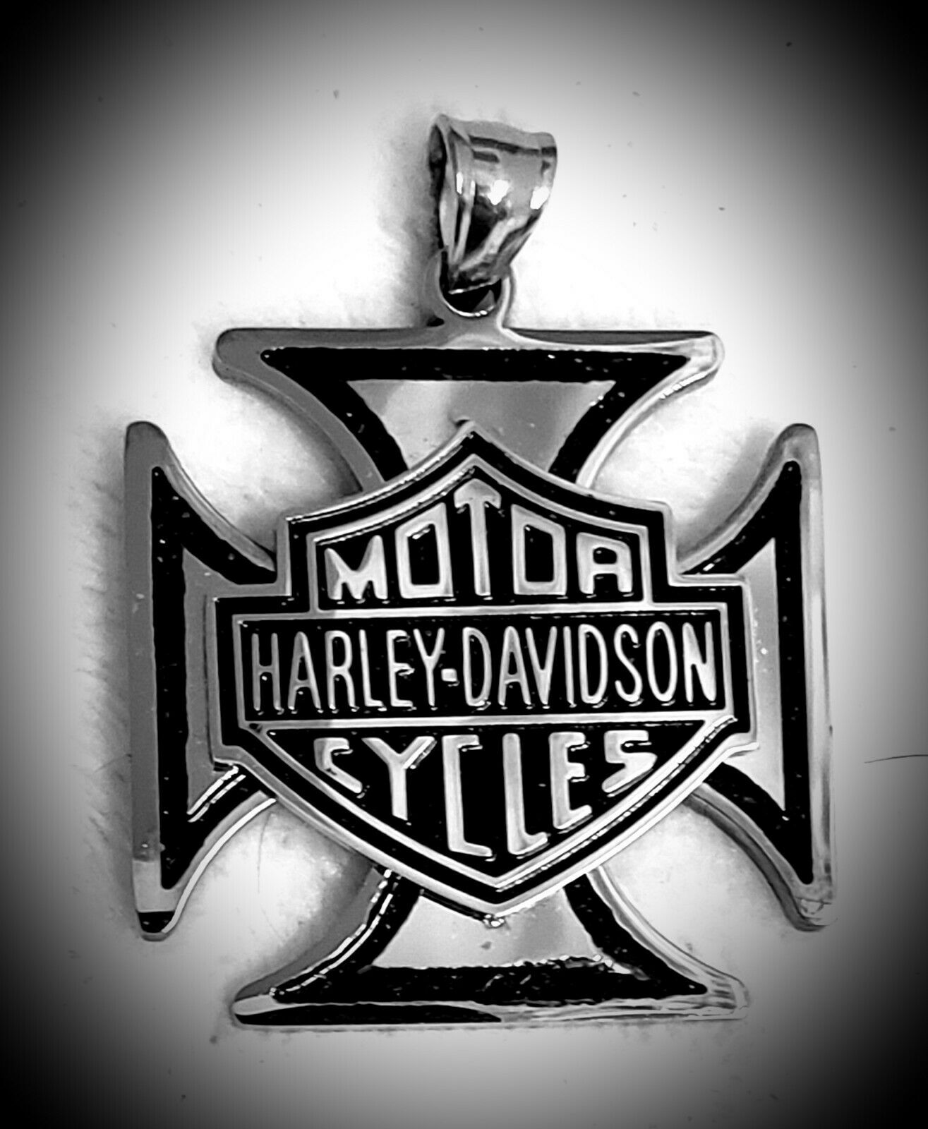 Vintage Stainless Steel Harley Davidson Iron Cross Pendant - Biker's Jewelry