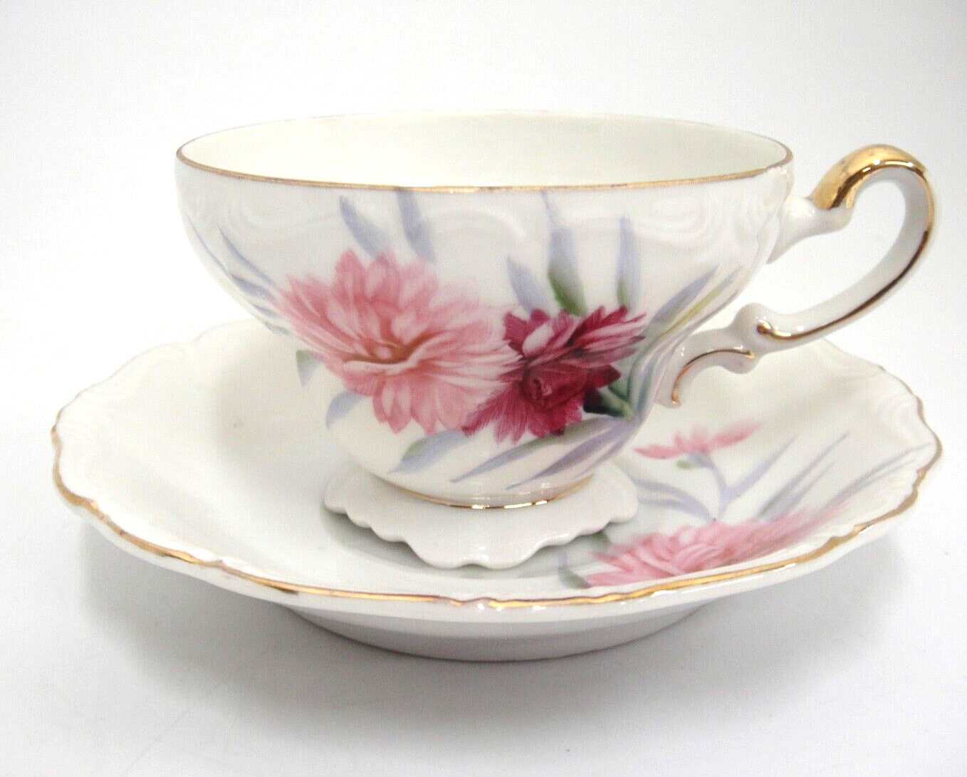 Sealey Cup and Saucer Footed Gilded Pink Flowers Made in Japan