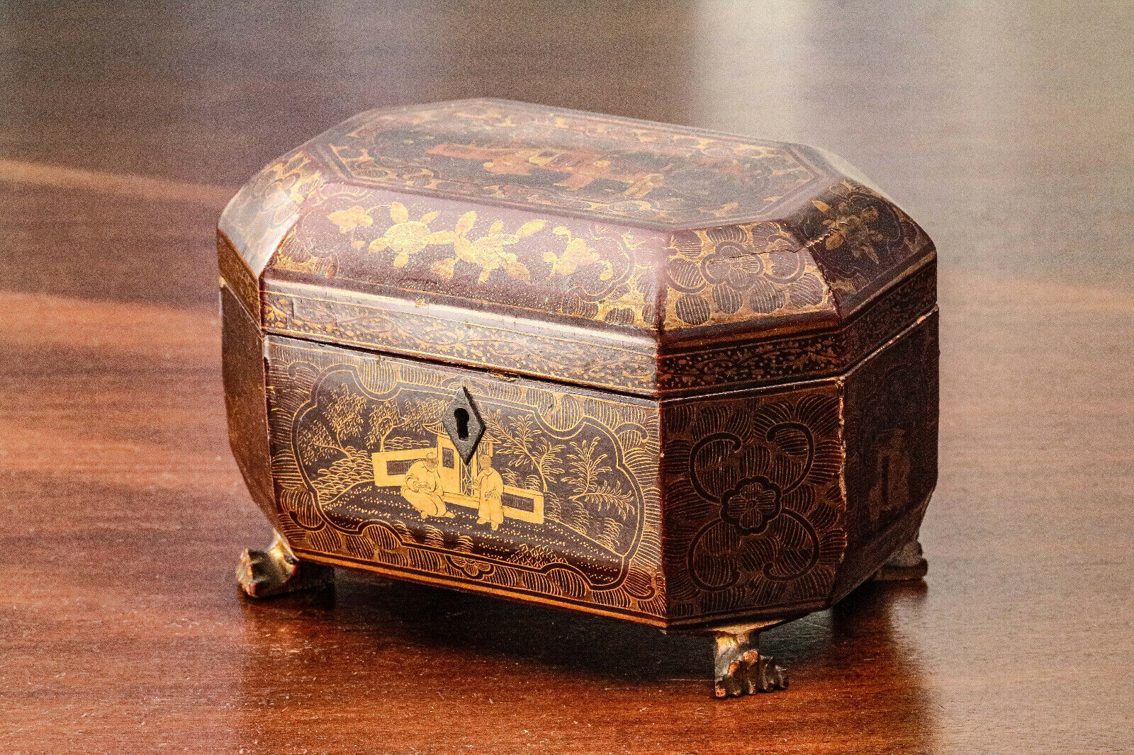 Beautiful Antique Chinese Asian Chinoiserie Tea Caddy Box