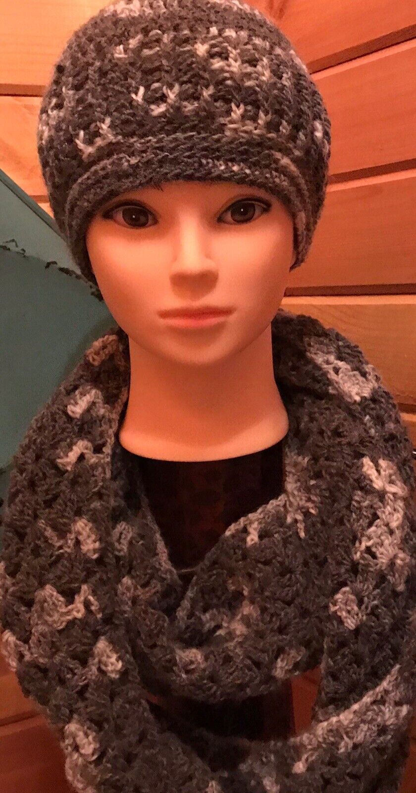 Dark Gray Handmade Crochet Hat and Infinity Scarf Set