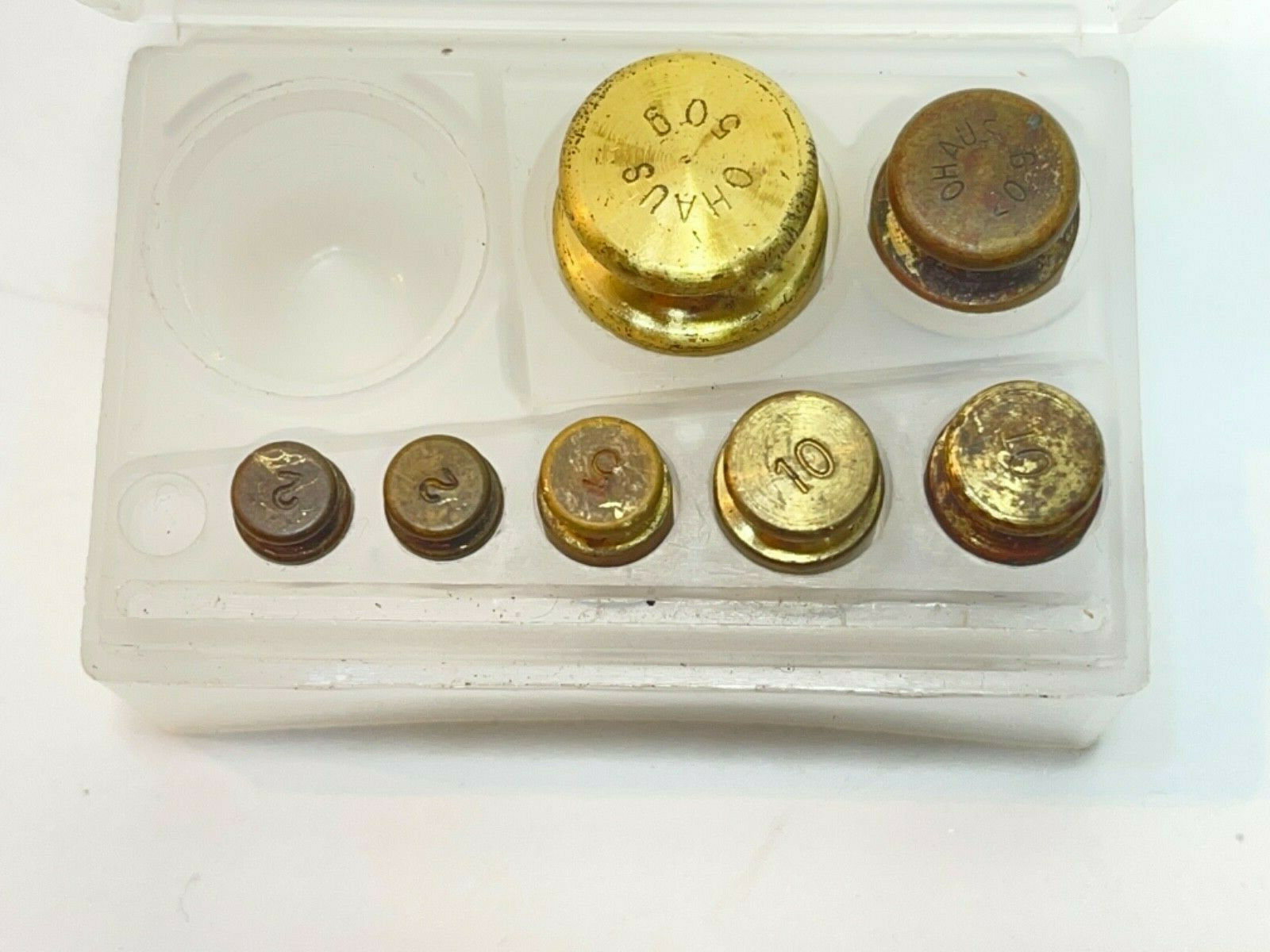 Ohaus Usa  Brass Scale Weight Set Grams W/clear Box Not Complete