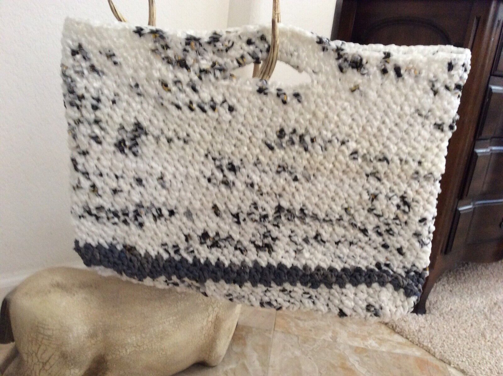Handmade Crochet Tote Bag Purse Recycled Plastic Shopping Bag Go Green