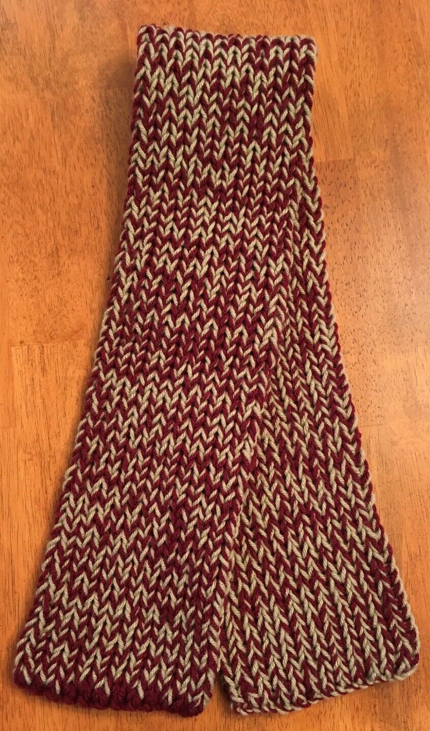 Handmade Knitted Scarf Red Burgundy Grey Gray Wrap