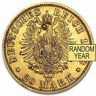 1871-1913 Germany Gold 20 Marks Prussia Avg Circ (random) - Sku #29983