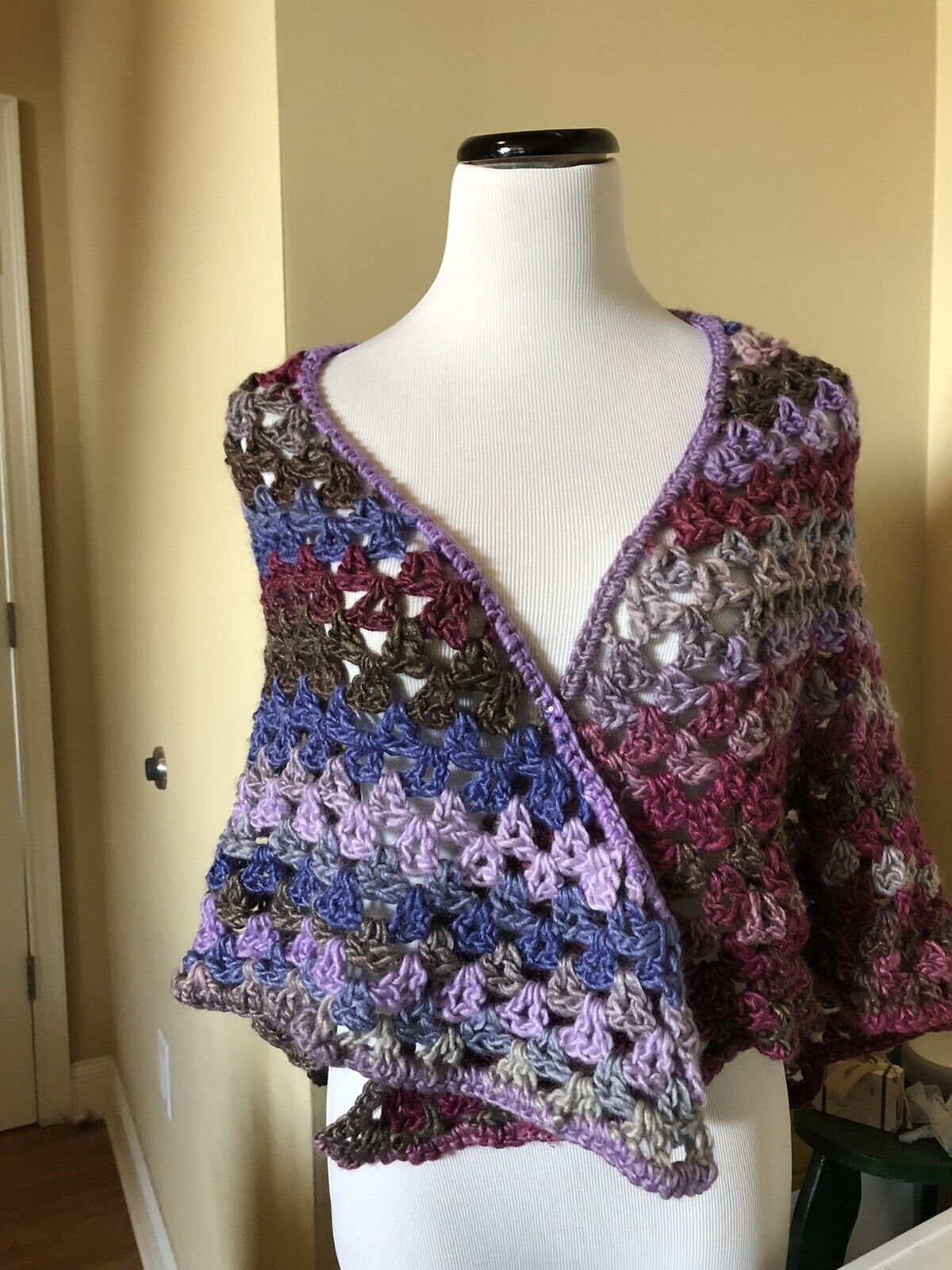 women’s handmade triangle crochet scarf, shawl, wrap, overwear, sweater, poncho