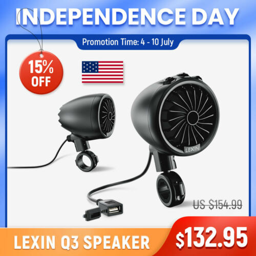 Lexin Q3 Motorcycle Bluetooth Stereo Bass Speakers Audio Radio System Waterproof